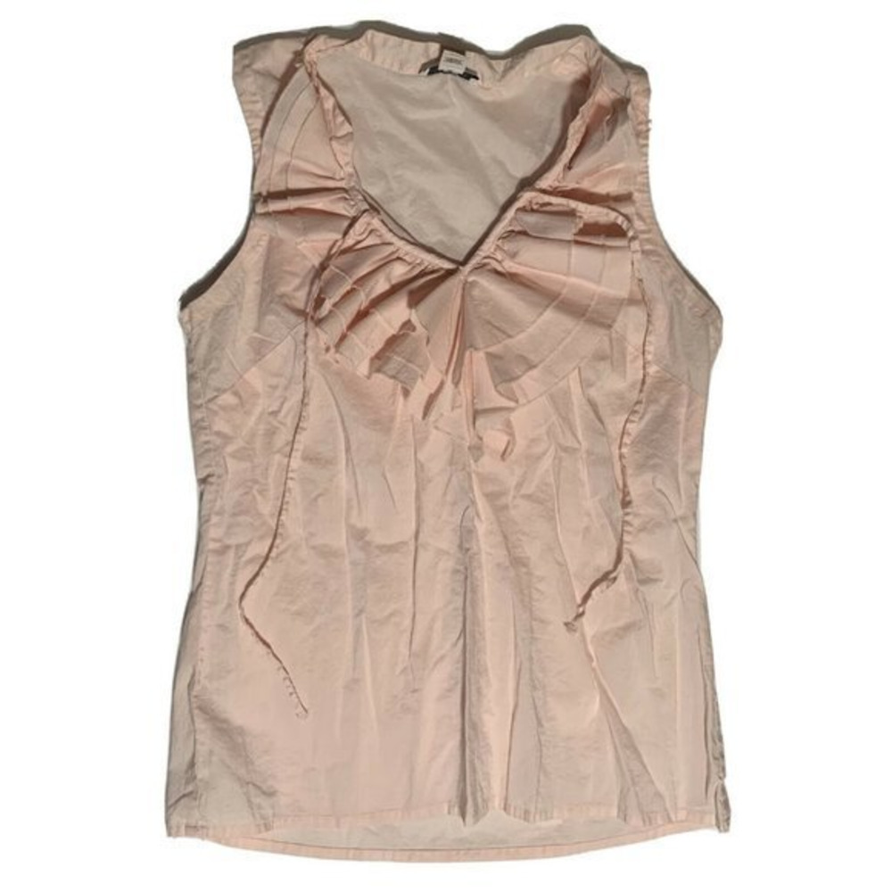 LOFT Womens Ruffled‎ VNeck Sleeveless Pink Peach Blouse Top Size SMALL